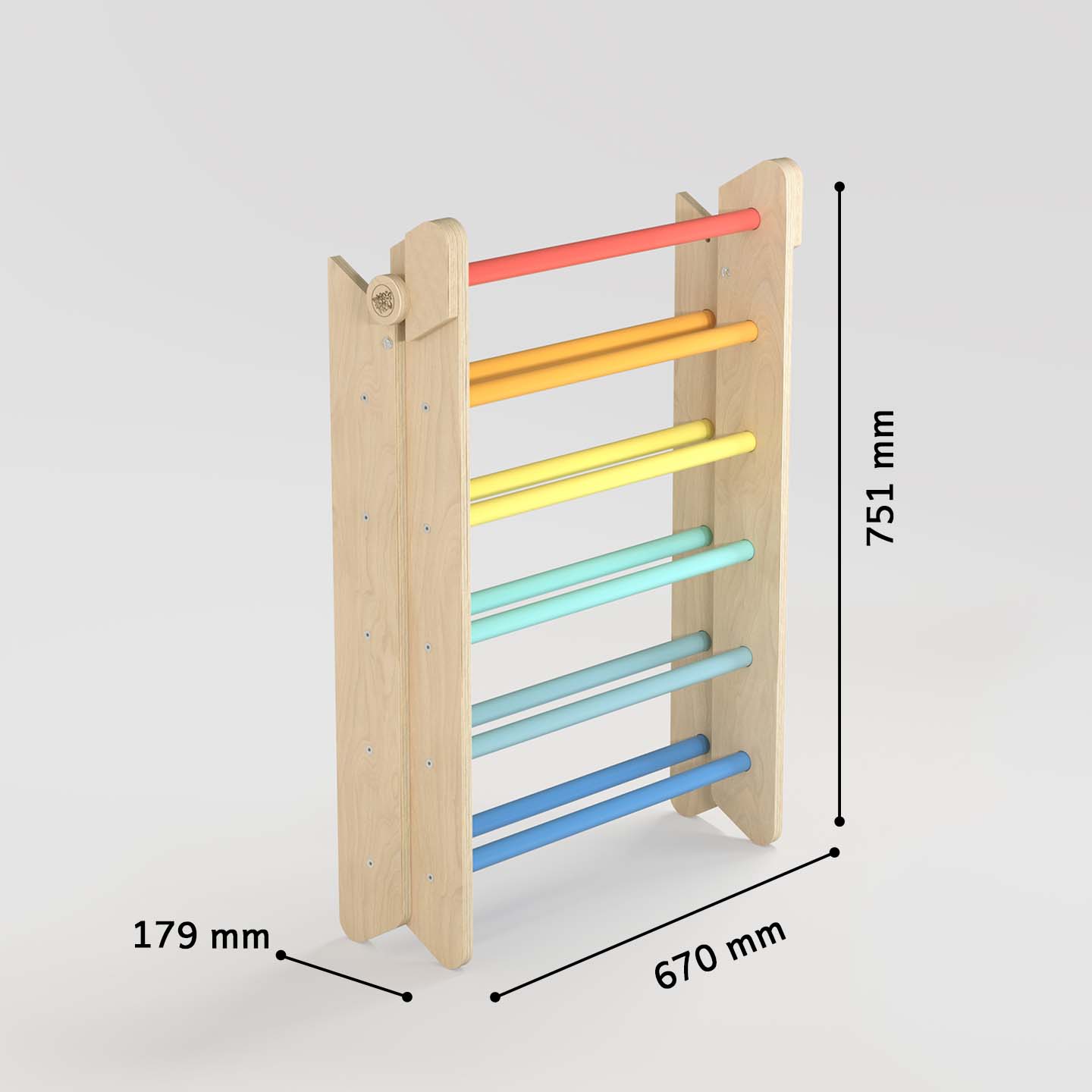 BusyKids Pikler groot set – driehoek, 2 planken & balanswip – regenboog – productbeeld 13