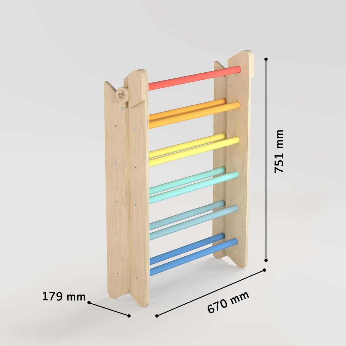 BusyKids Pikler set – driehoek, plank &amp; balanswip – regenboog – productbeeld 11