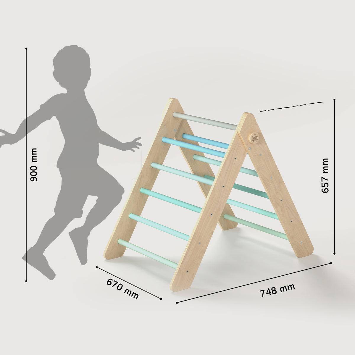 BusyKids Pikler set – driehoek, plank &amp; balanswip – regenboog – productbeeld 21