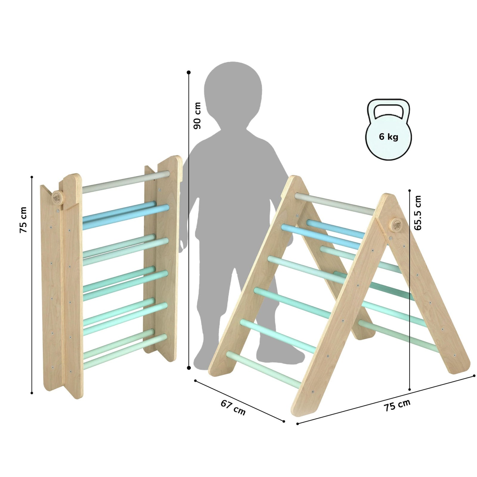 BusyKids Pikler klimdriehoek met plank – regenboog – productbeeld 13