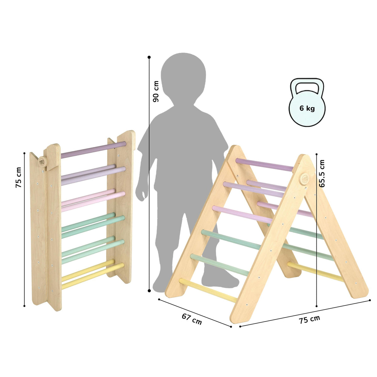 BusyKids Pikler klimdriehoek met plank – regenboog – productbeeld 24