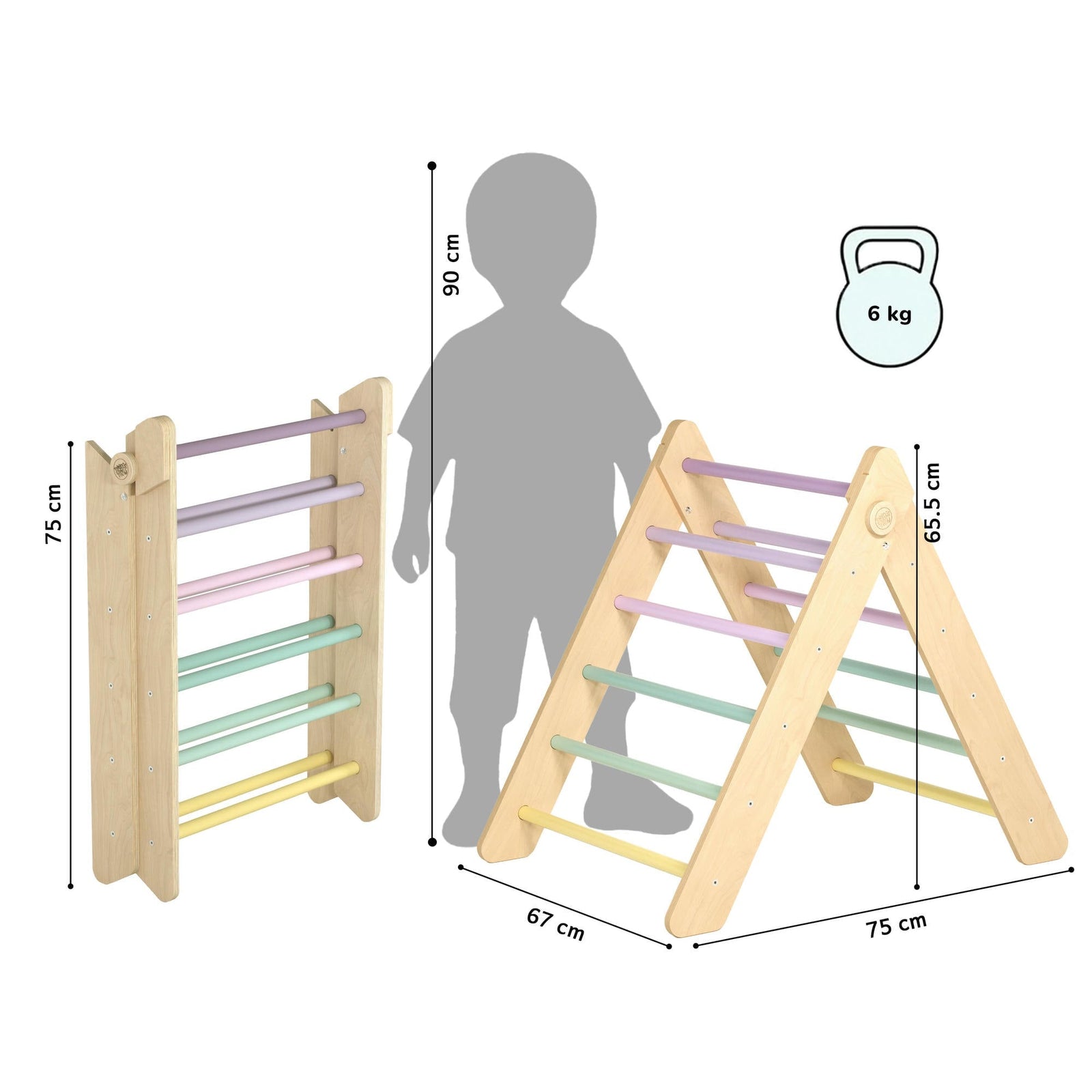 BusyKids Pikler klimdriehoek met plank – regenboog – productbeeld 24