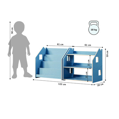 Maatafbeelding van BusyKids boekenkast en speelgoedrek set – limited edition: 61 × 39 × 59 cm