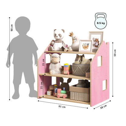 Maatafbeelding van BusyKids speelgoedrek – zachtblauw/roze: 61 × 39 × 59 cm