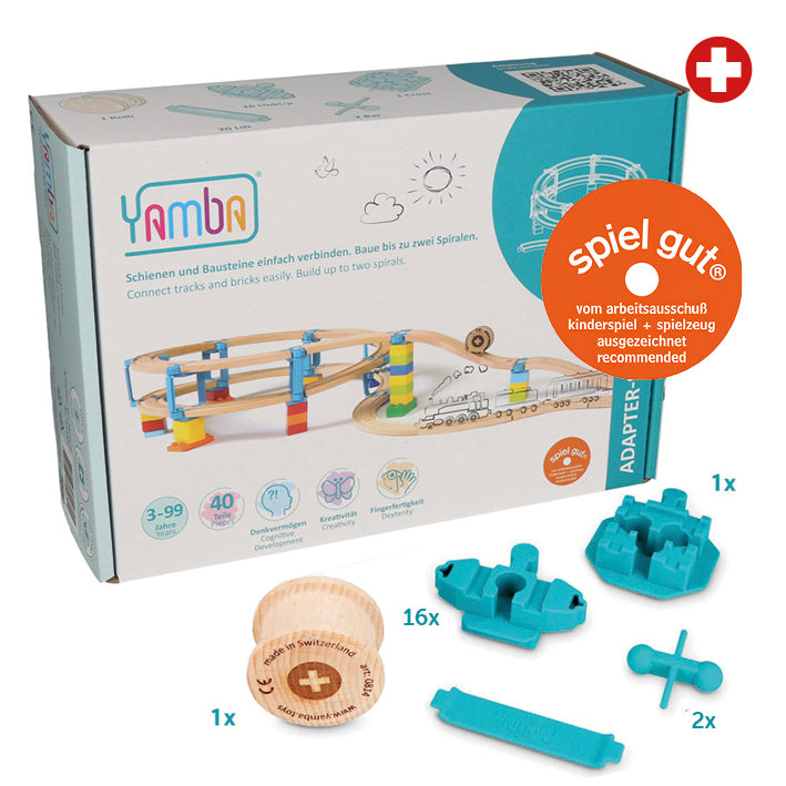 Yamba Helix 2 – verpakking en onderdelen van de 40-delige adapterset