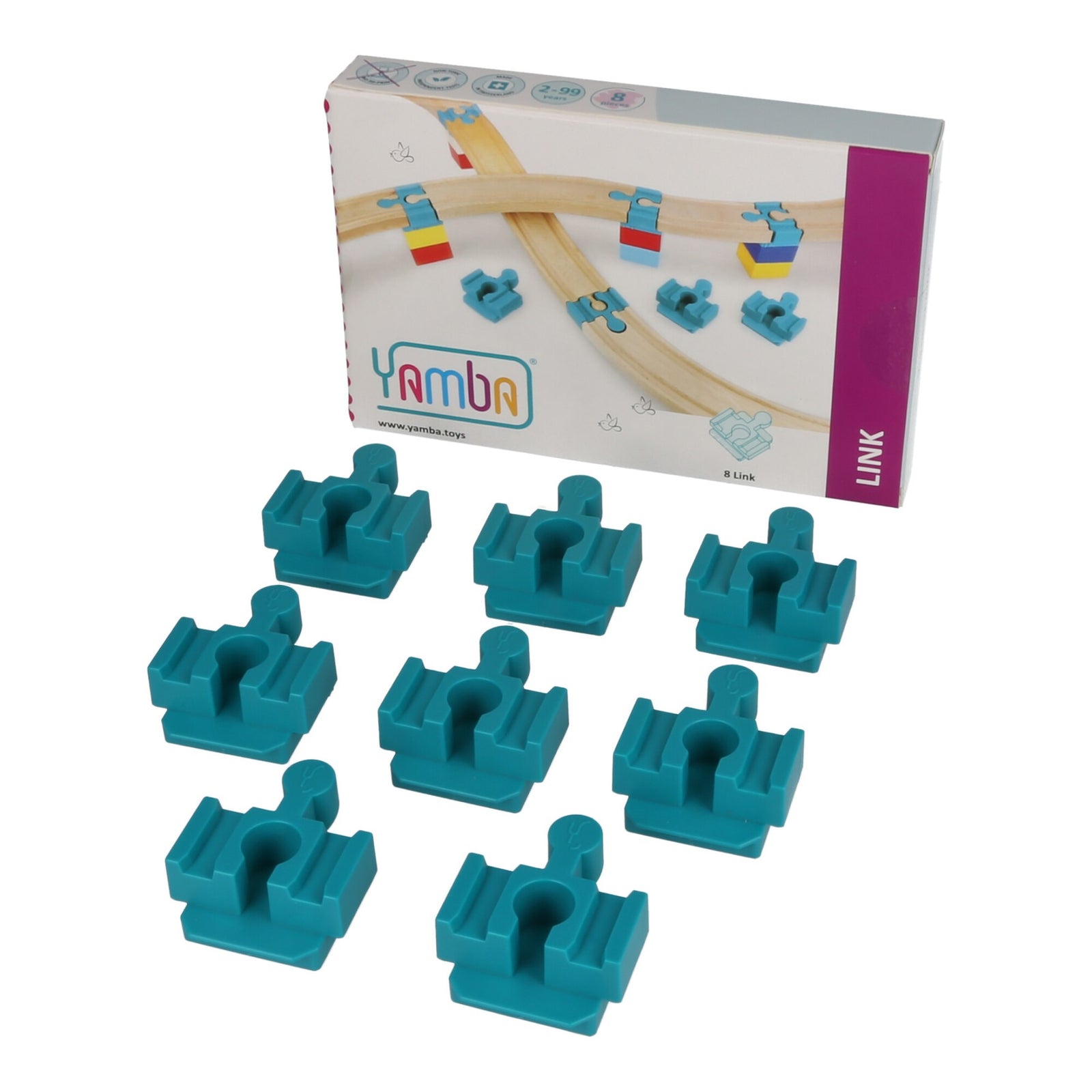 Yamba Link-Verpackung mit acht blauen Adaptern