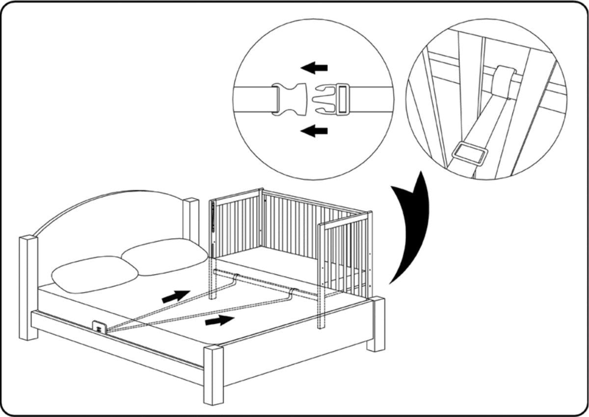 YappySafe System, Detail der Befestigung am Babybett