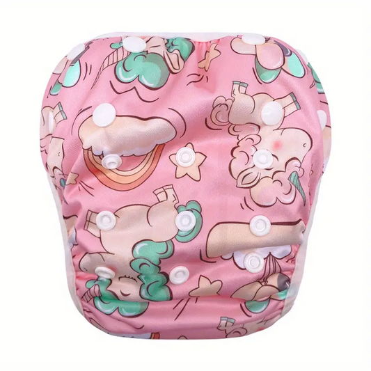 Swim diaper pink with unicorn print - reusable and adjustable